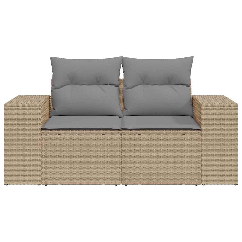 vidaXL Sofa ogrodowa z poduszkami, 2-osobowa, beż, polirattan