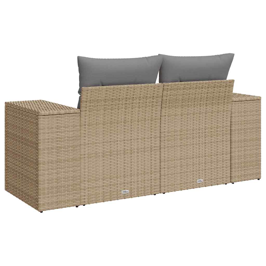 vidaXL Sofa ogrodowa z poduszkami, 2-osobowa, beż, polirattan