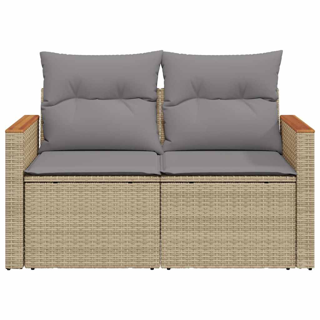 vidaXL Sofa ogrodowa z poduszkami, 2-osobowa, beż, polirattan