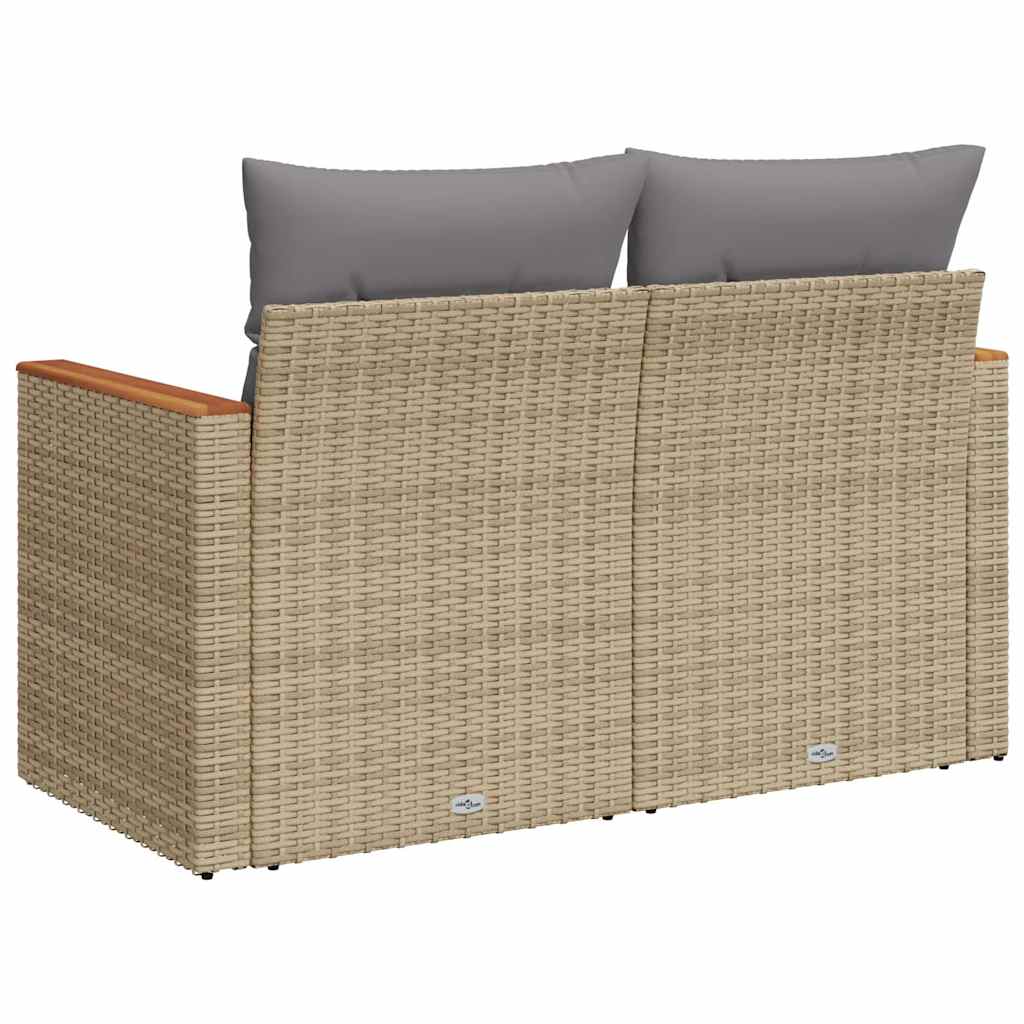 vidaXL Sofa ogrodowa z poduszkami, 2-osobowa, beż, polirattan