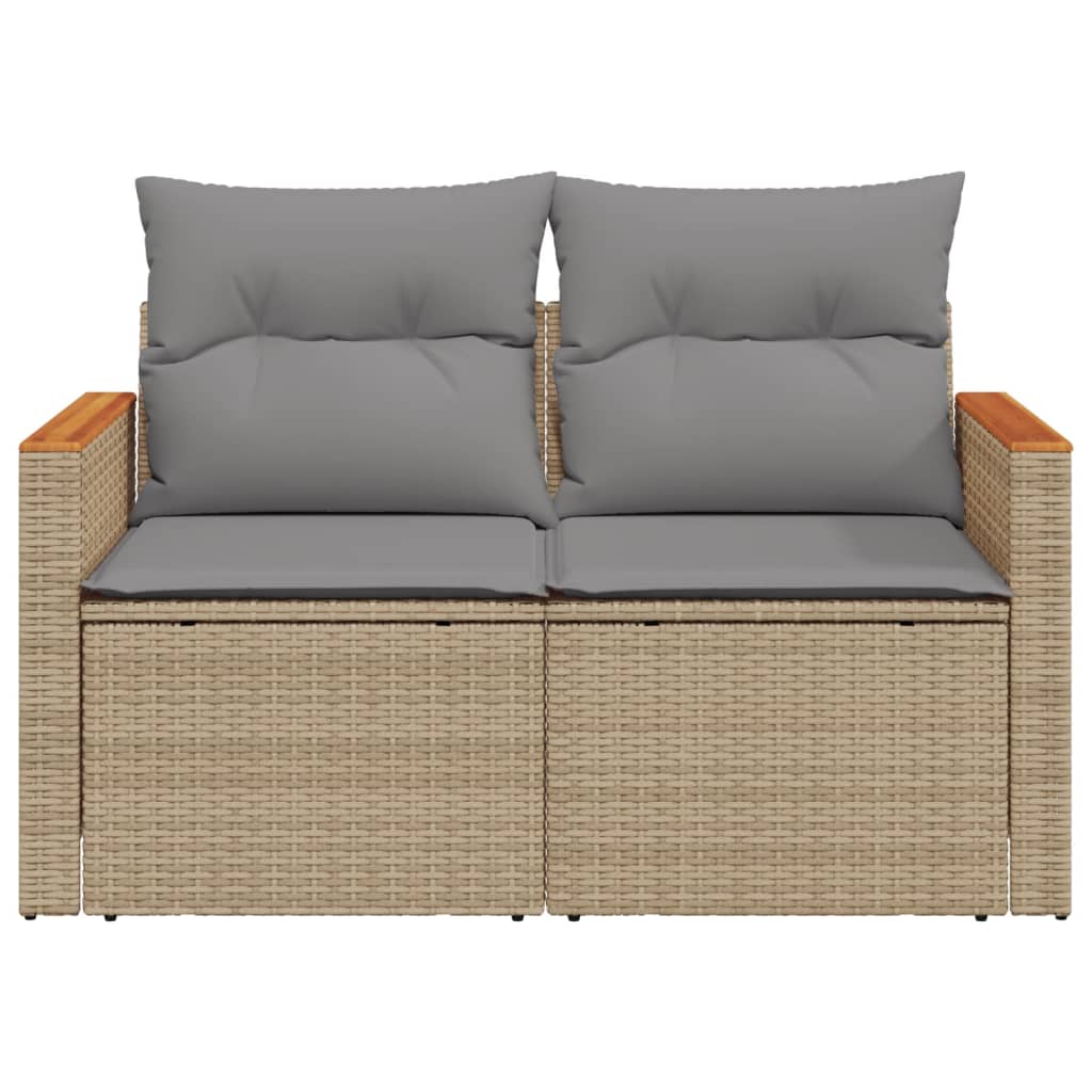 vidaXL Sofa ogrodowa z poduszkami, 2-osobowa, beż, polirattan