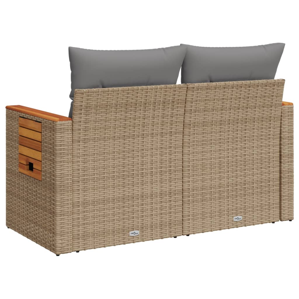 vidaXL Sofa ogrodowa z poduszkami, 2-osobowa, beż, polirattan