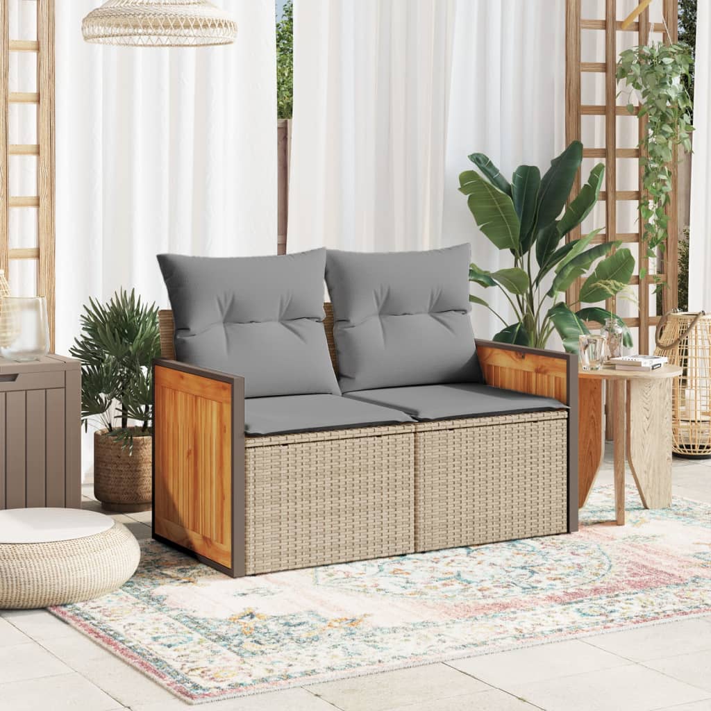 vidaXL Sofa ogrodowa z poduszkami, 2-osobowa, beż, polirattan