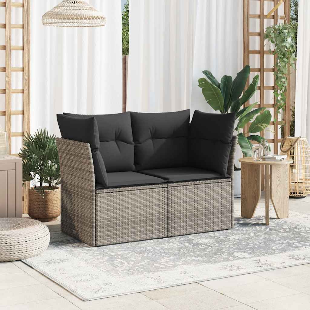 vidaXL Sofa ogrodowa z poduszkami, 2-osobowa, szara, polirattan