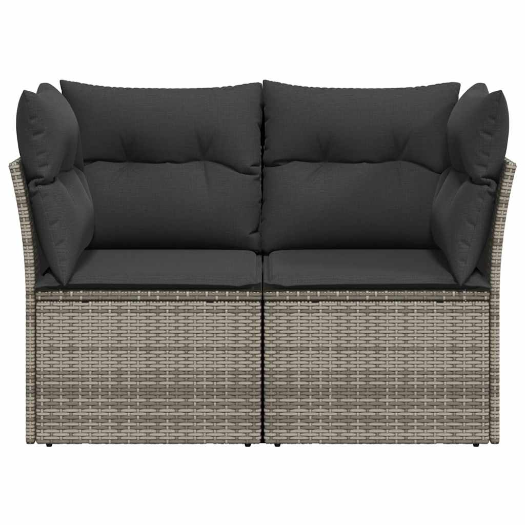 vidaXL Sofa ogrodowa z poduszkami, 2-osobowa, szara, polirattan