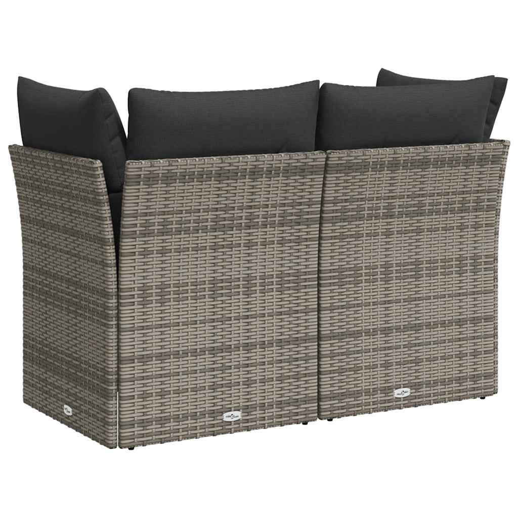 vidaXL Sofa ogrodowa z poduszkami, 2-osobowa, szara, polirattan
