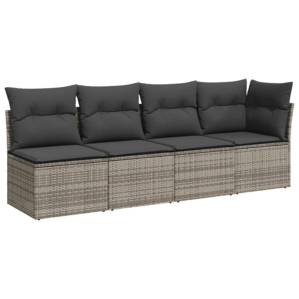 vidaXL Sofa ogrodowa z poduszkami, 4-osobowa, szara, polirattan