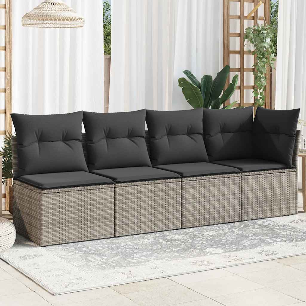 vidaXL Sofa ogrodowa z poduszkami, 4-osobowa, szara, polirattan