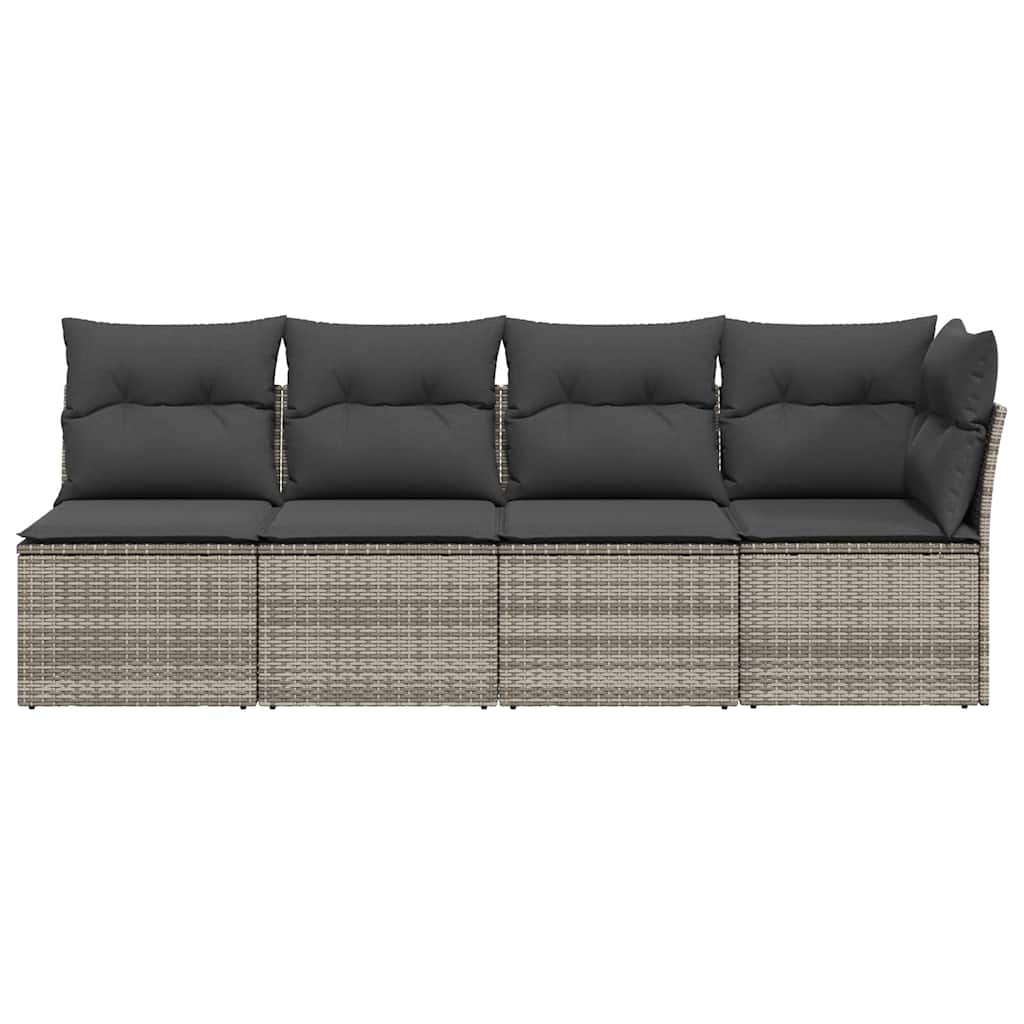 vidaXL Sofa ogrodowa z poduszkami, 4-osobowa, szara, polirattan