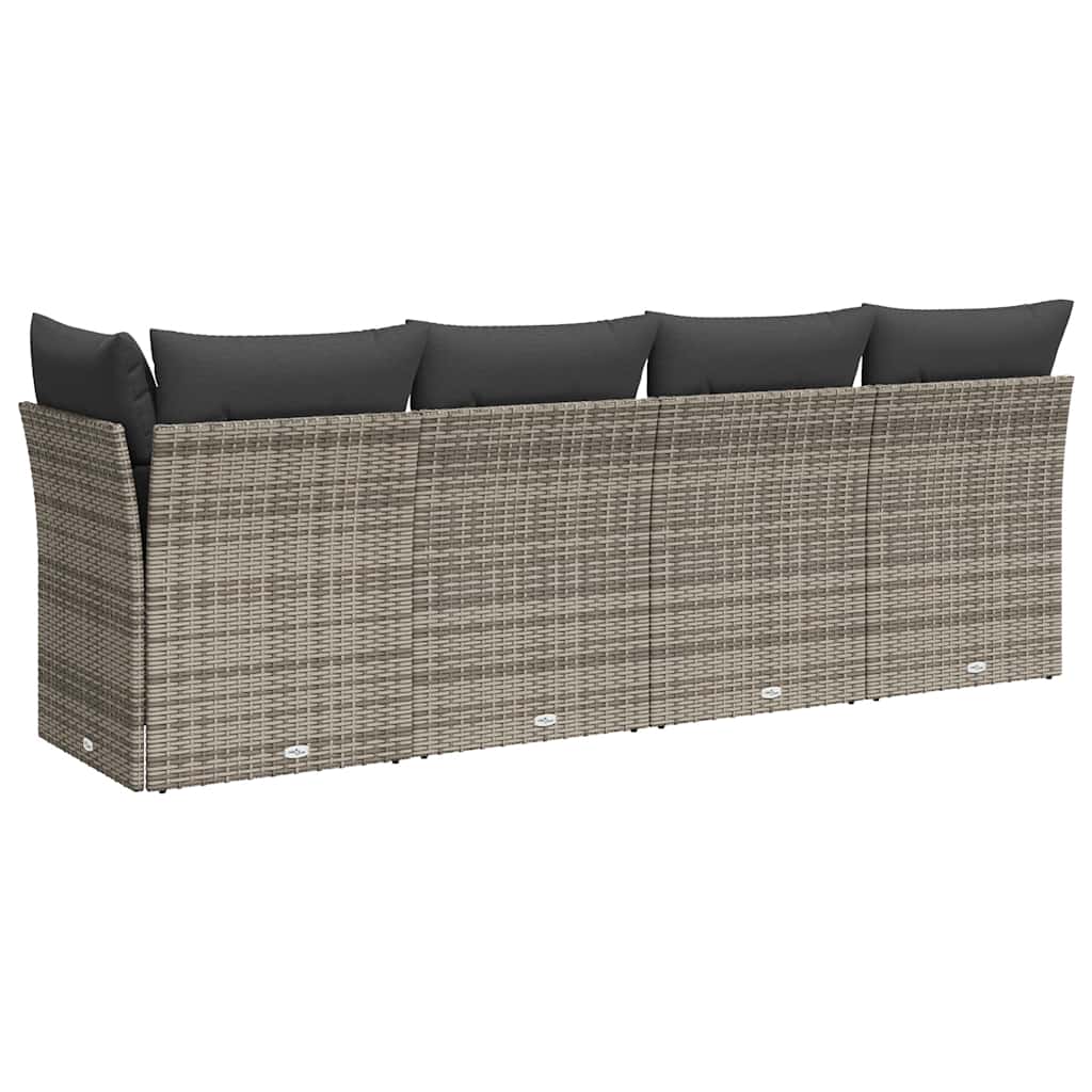 vidaXL Sofa ogrodowa z poduszkami, 4-osobowa, szara, polirattan