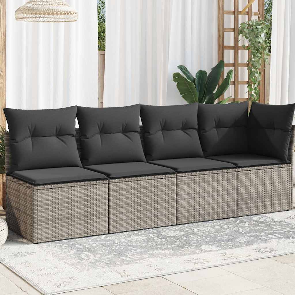 vidaXL Sofa ogrodowa z poduszkami, 4-osobowa, szara, polirattan