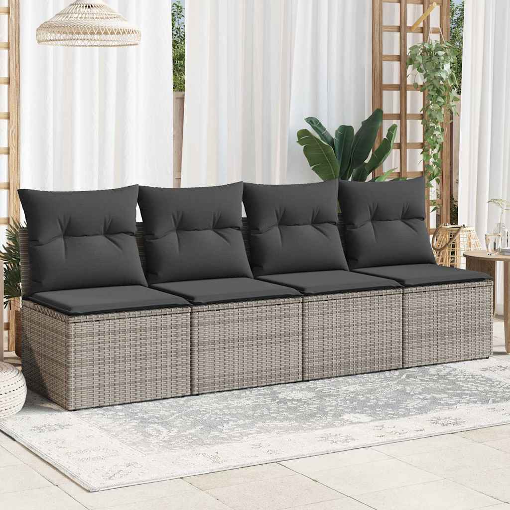 vidaXL Sofa ogrodowa z poduszkami, 4-osobowa, szara, polirattan