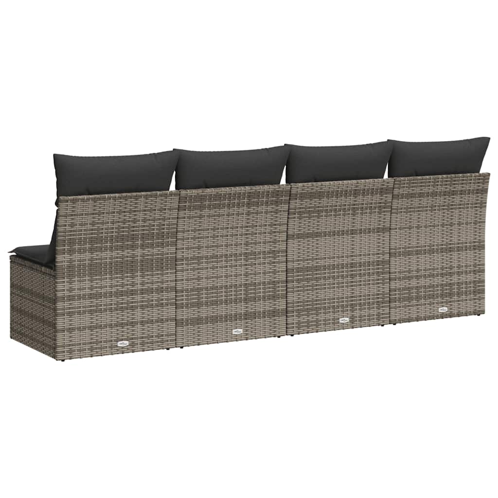 vidaXL Sofa ogrodowa z poduszkami, 4-osobowa, szara, polirattan