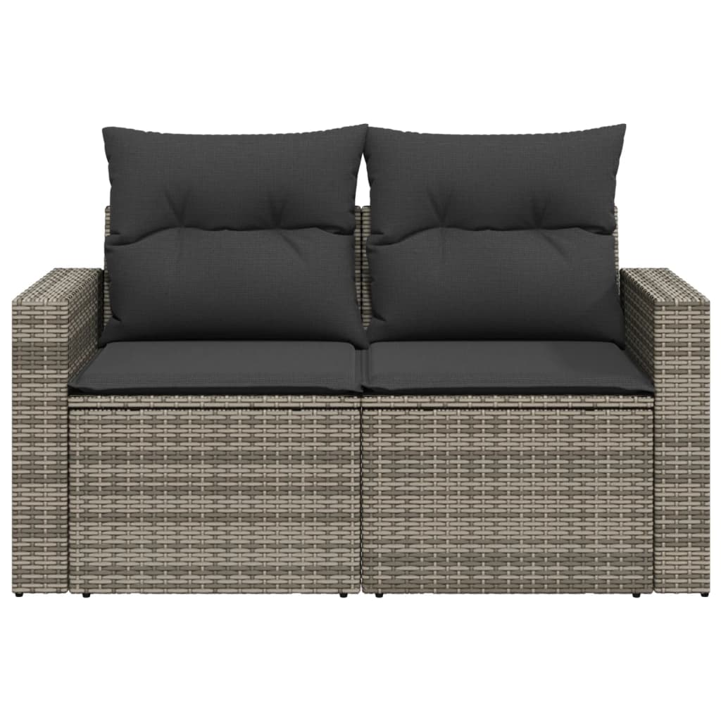 vidaXL Sofa ogrodowa z poduszkami, 2-osobowa, szara, polirattan