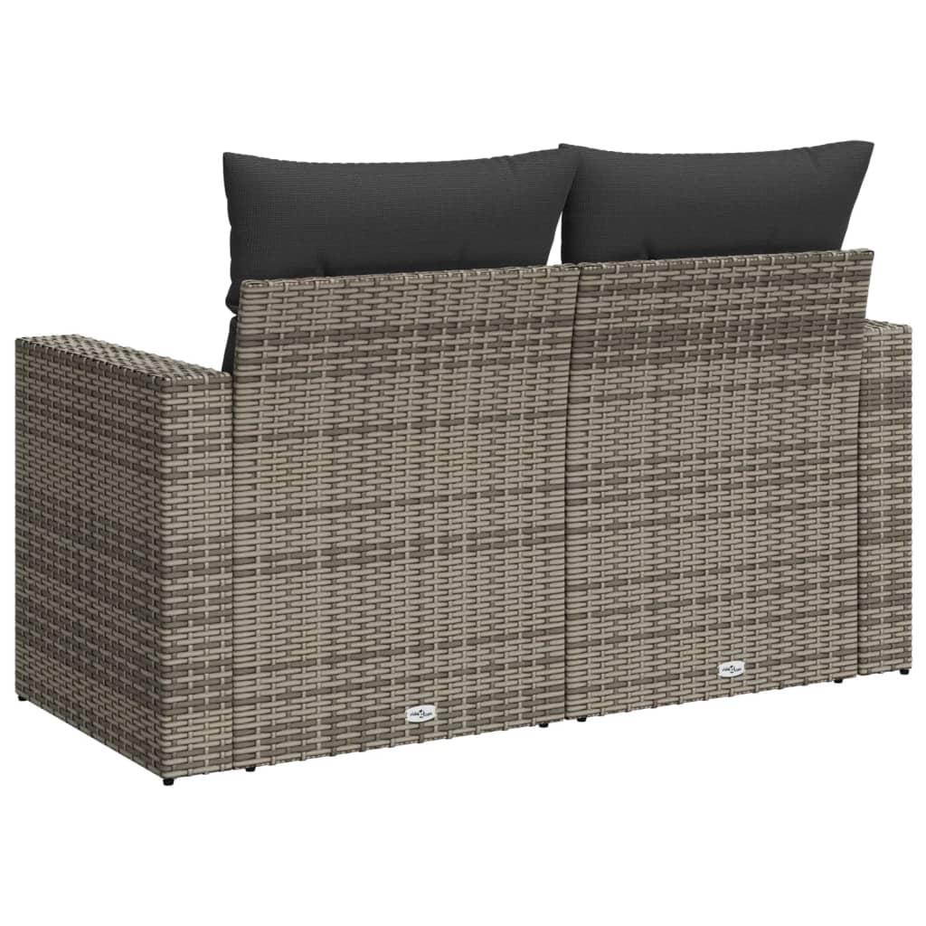 vidaXL Sofa ogrodowa z poduszkami, 2-osobowa, szara, polirattan
