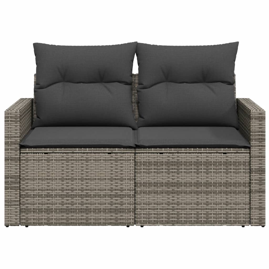 vidaXL Sofa ogrodowa z poduszkami, 2-osobowa, szara, polirattan