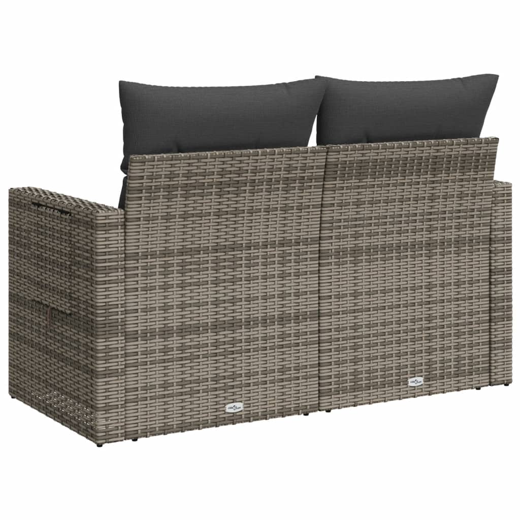 vidaXL Sofa ogrodowa z poduszkami, 2-osobowa, szara, polirattan