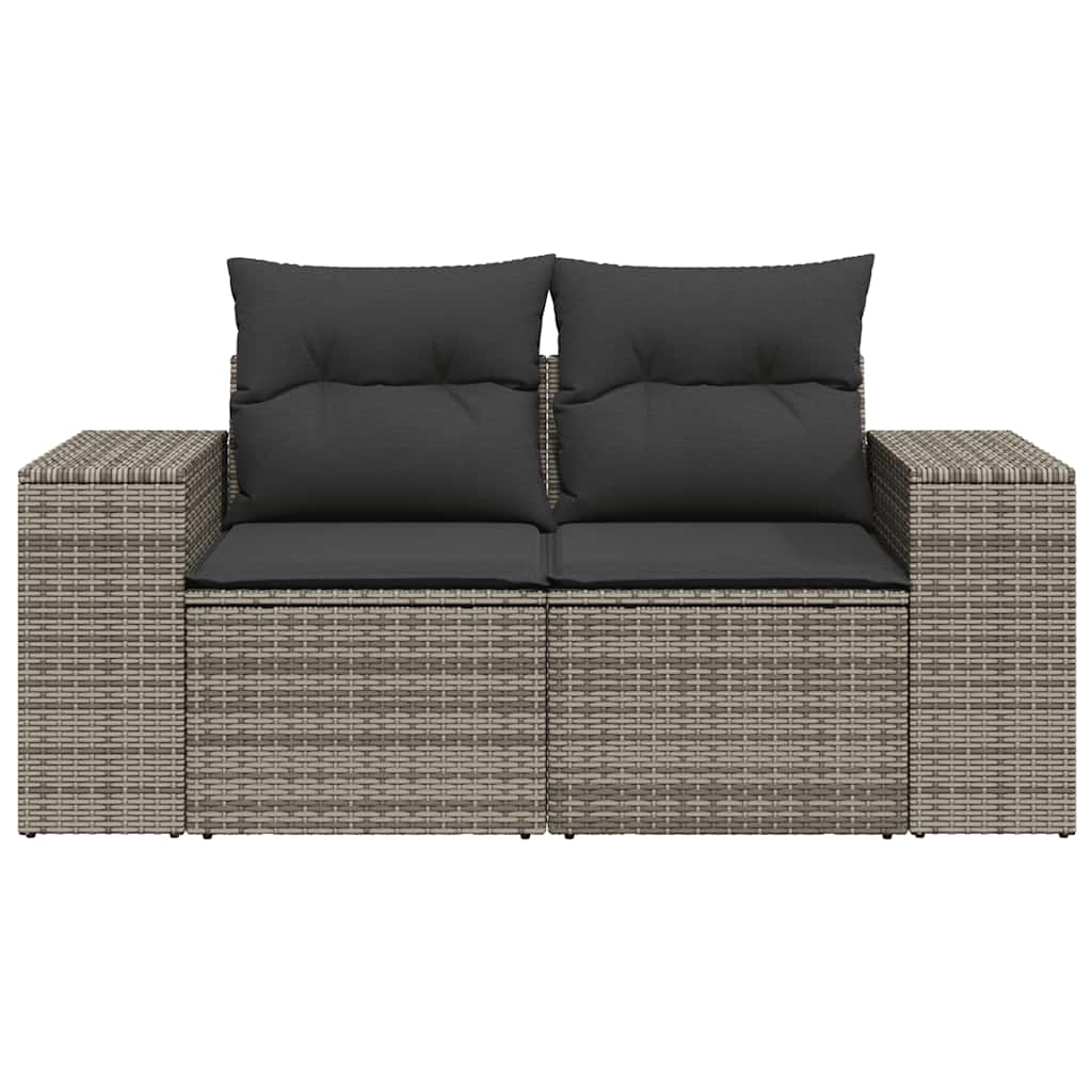 vidaXL Sofa ogrodowa z poduszkami, 2-osobowa, szara, polirattan