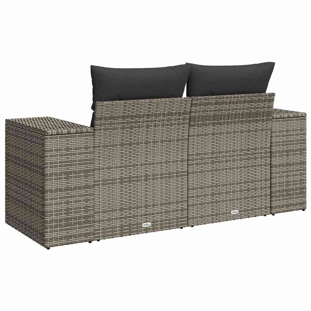 vidaXL Sofa ogrodowa z poduszkami, 2-osobowa, szara, polirattan
