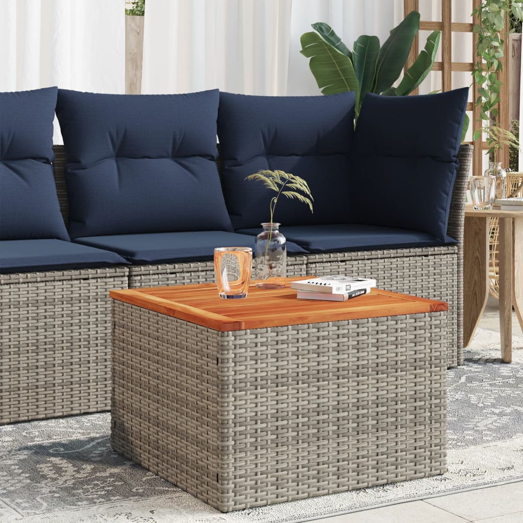 vidaXL Stół ogrodowy, szary, 55x55x37 cm, rattan PE i drewno akacjowe