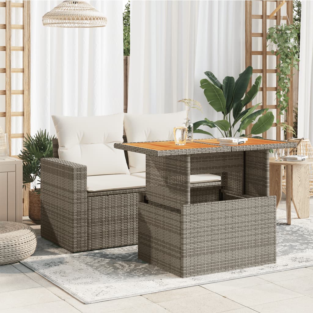 vidaXL Stół ogrodowy, szary 100x55x73 cm, polirattan i drewno akacjowe