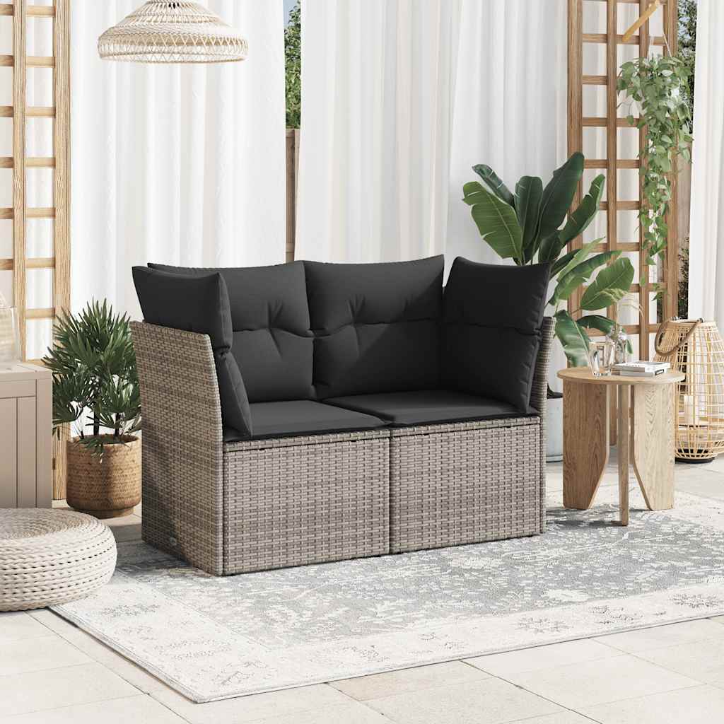 vidaXL Sofa ogrodowa z poduszkami, 2-osobowa, szara, polirattan