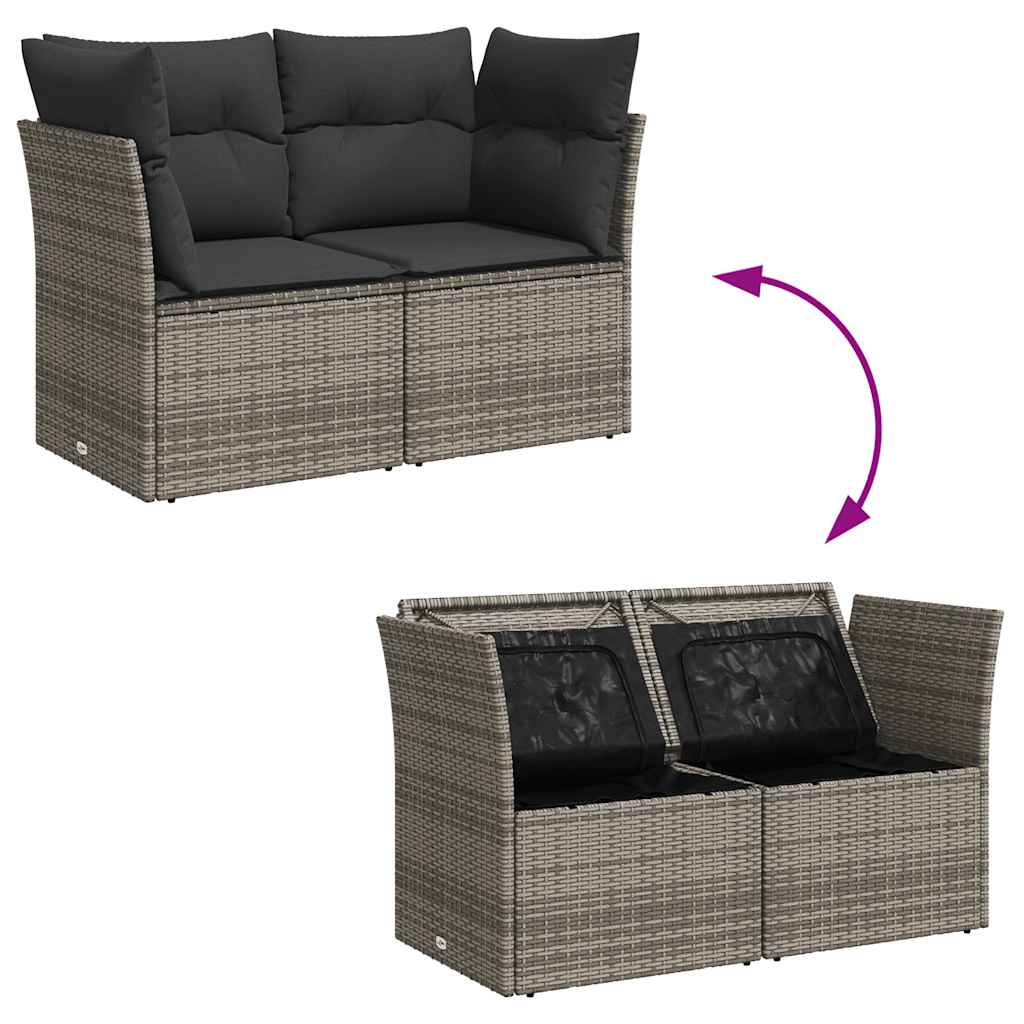 vidaXL Sofa ogrodowa z poduszkami, 2-osobowa, szara, polirattan