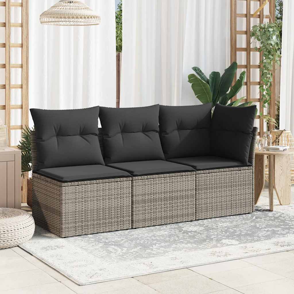 vidaXL 3-osobowa sofa ogrodowa z poduszkami, szara, polirattan