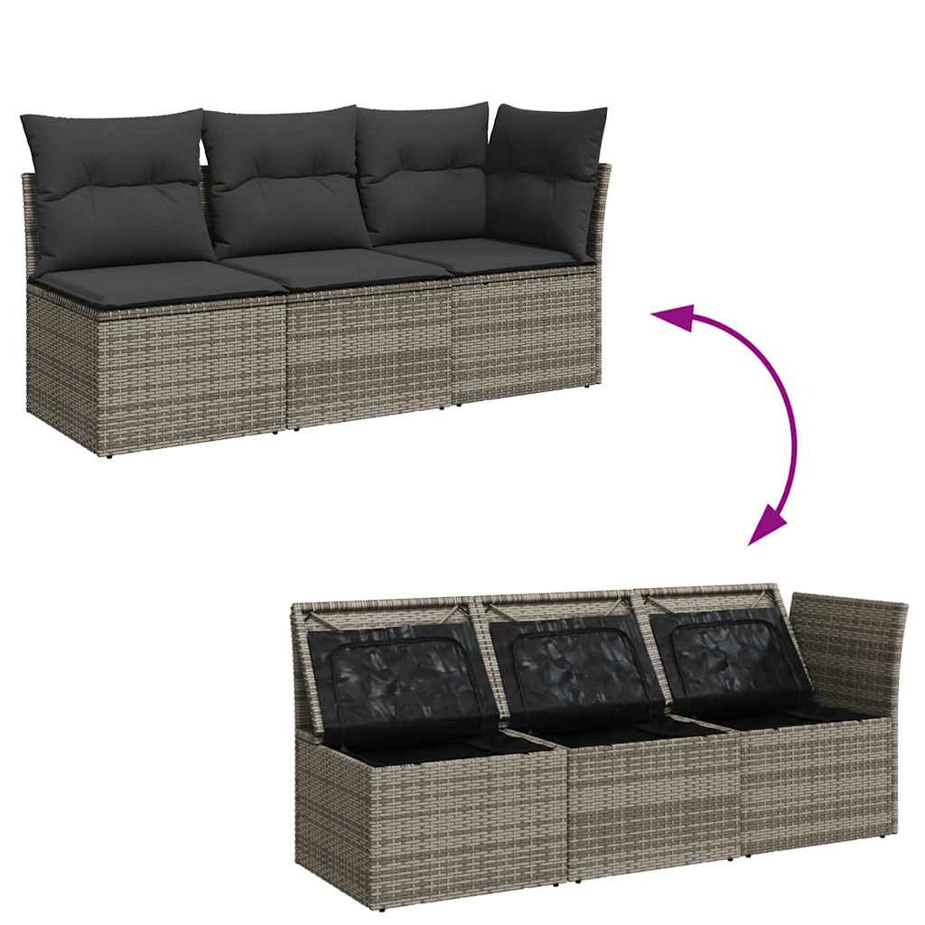 vidaXL 3-osobowa sofa ogrodowa z poduszkami, szara, polirattan