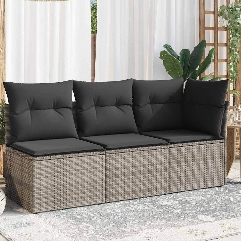 vidaXL 3-osobowa sofa ogrodowa z poduszkami, szara, polirattan