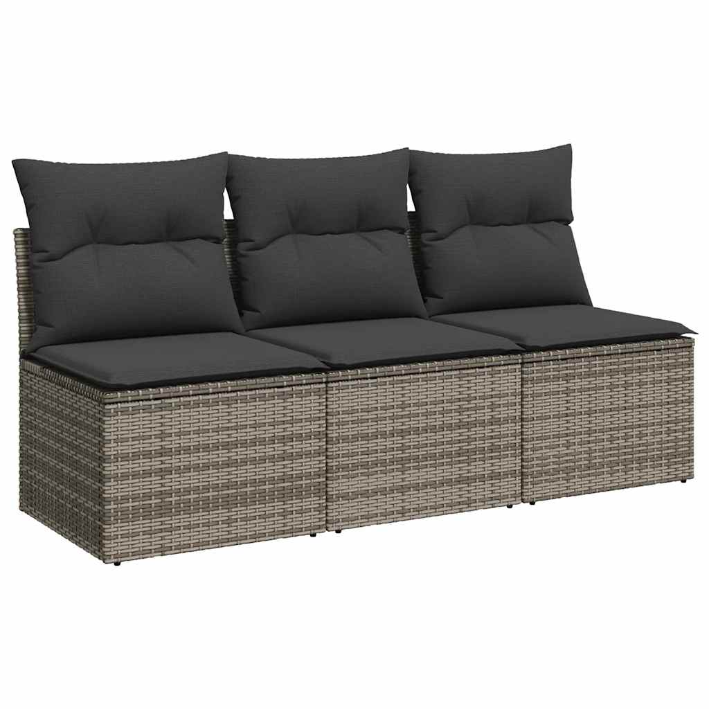 vidaXL 3-osobowa sofa ogrodowa z poduszkami, szara, polirattan