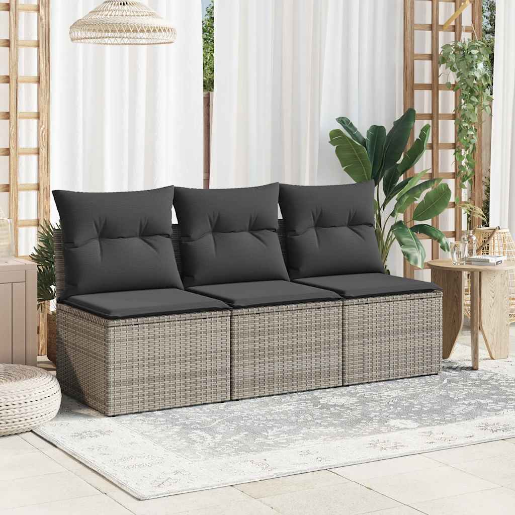 vidaXL 3-osobowa sofa ogrodowa z poduszkami, szara, polirattan