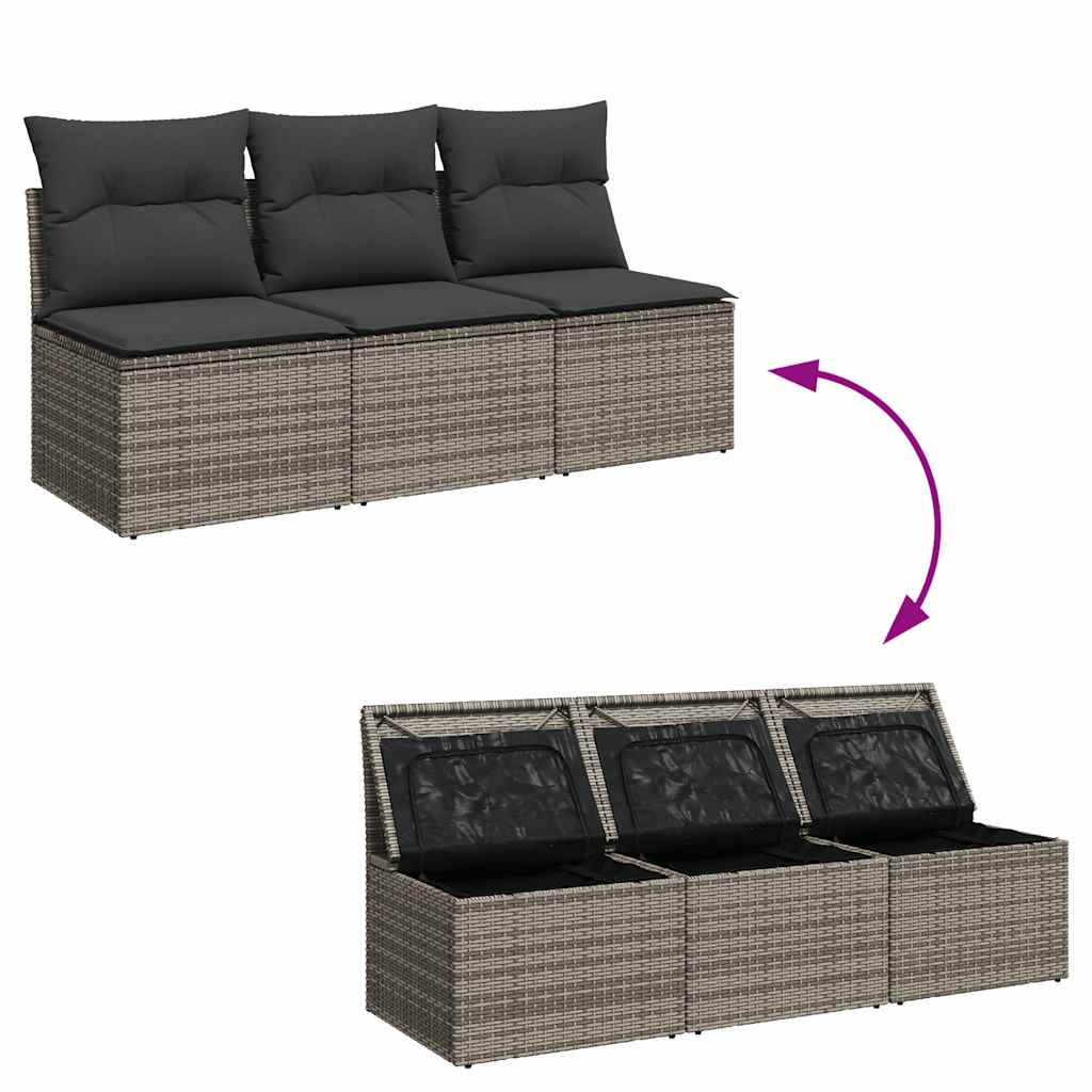 vidaXL 3-osobowa sofa ogrodowa z poduszkami, szara, polirattan