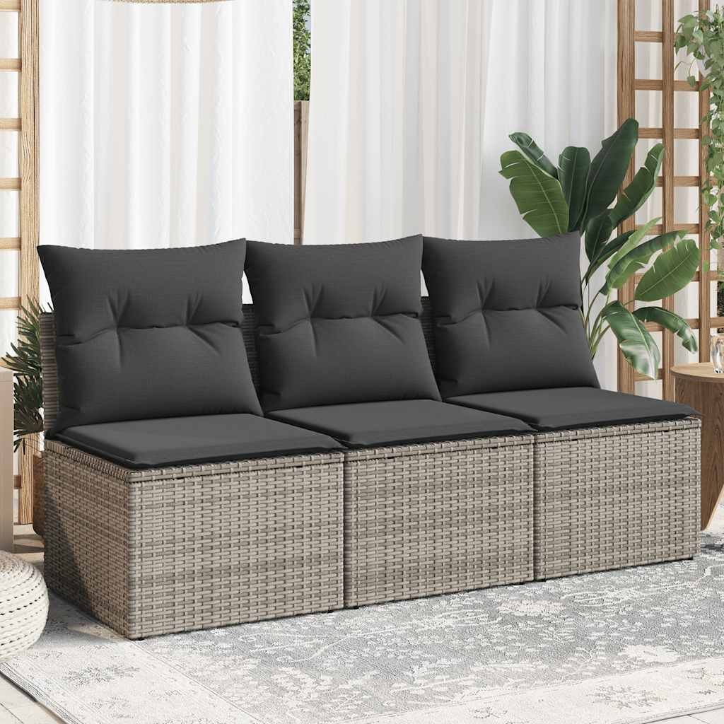 vidaXL 3-osobowa sofa ogrodowa z poduszkami, szara, polirattan