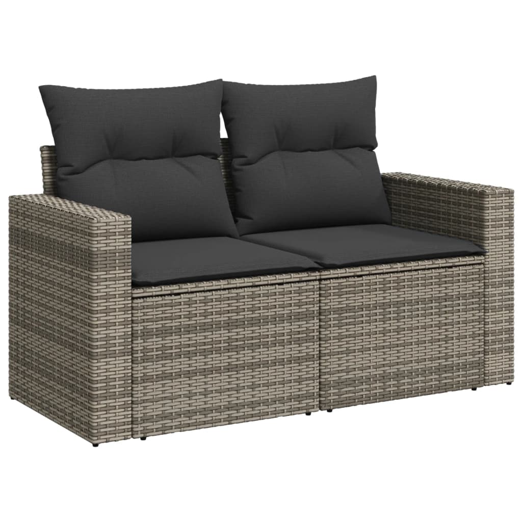 vidaXL Sofa ogrodowa z poduszkami, 2-osobowa, szara, polirattan