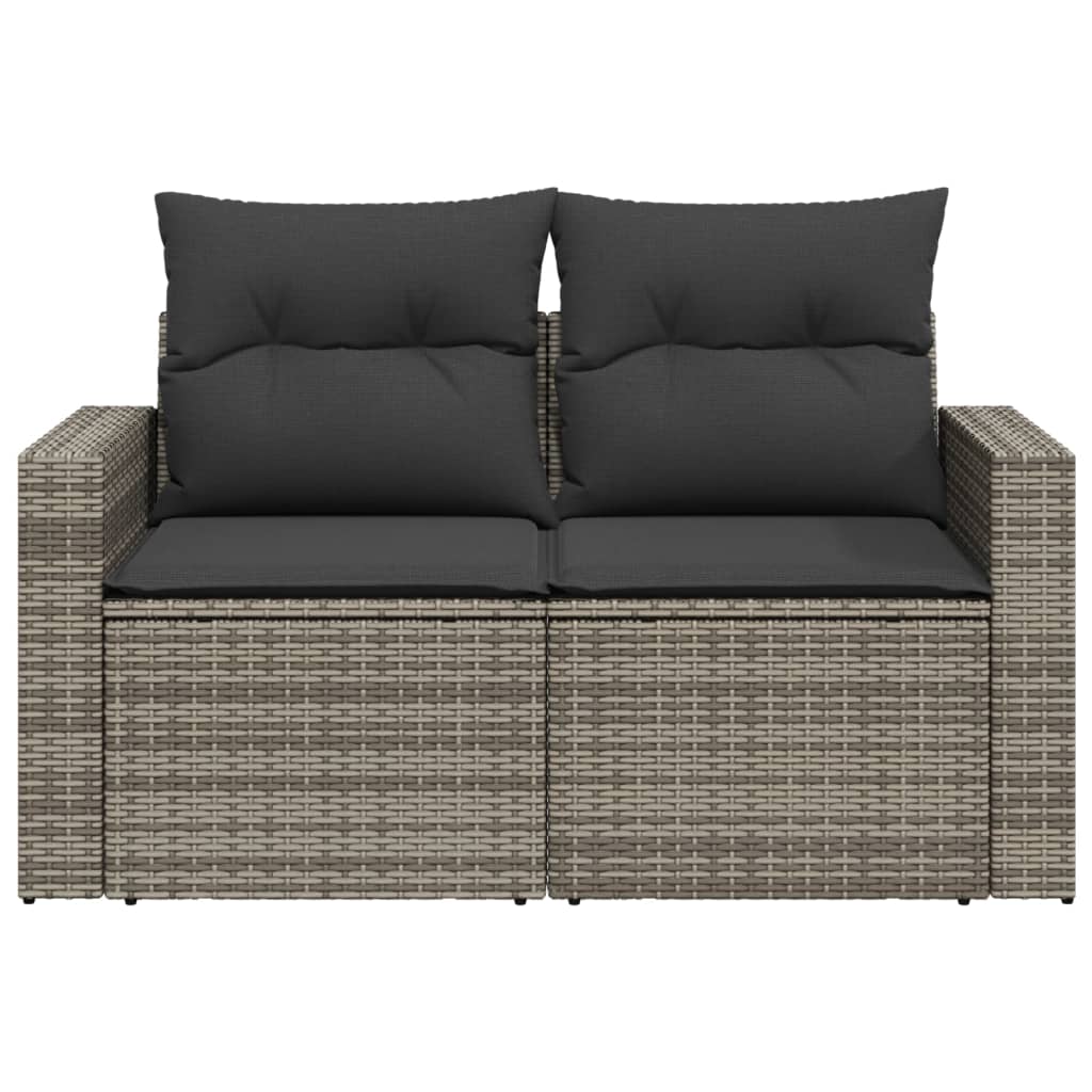 vidaXL Sofa ogrodowa z poduszkami, 2-osobowa, szara, polirattan