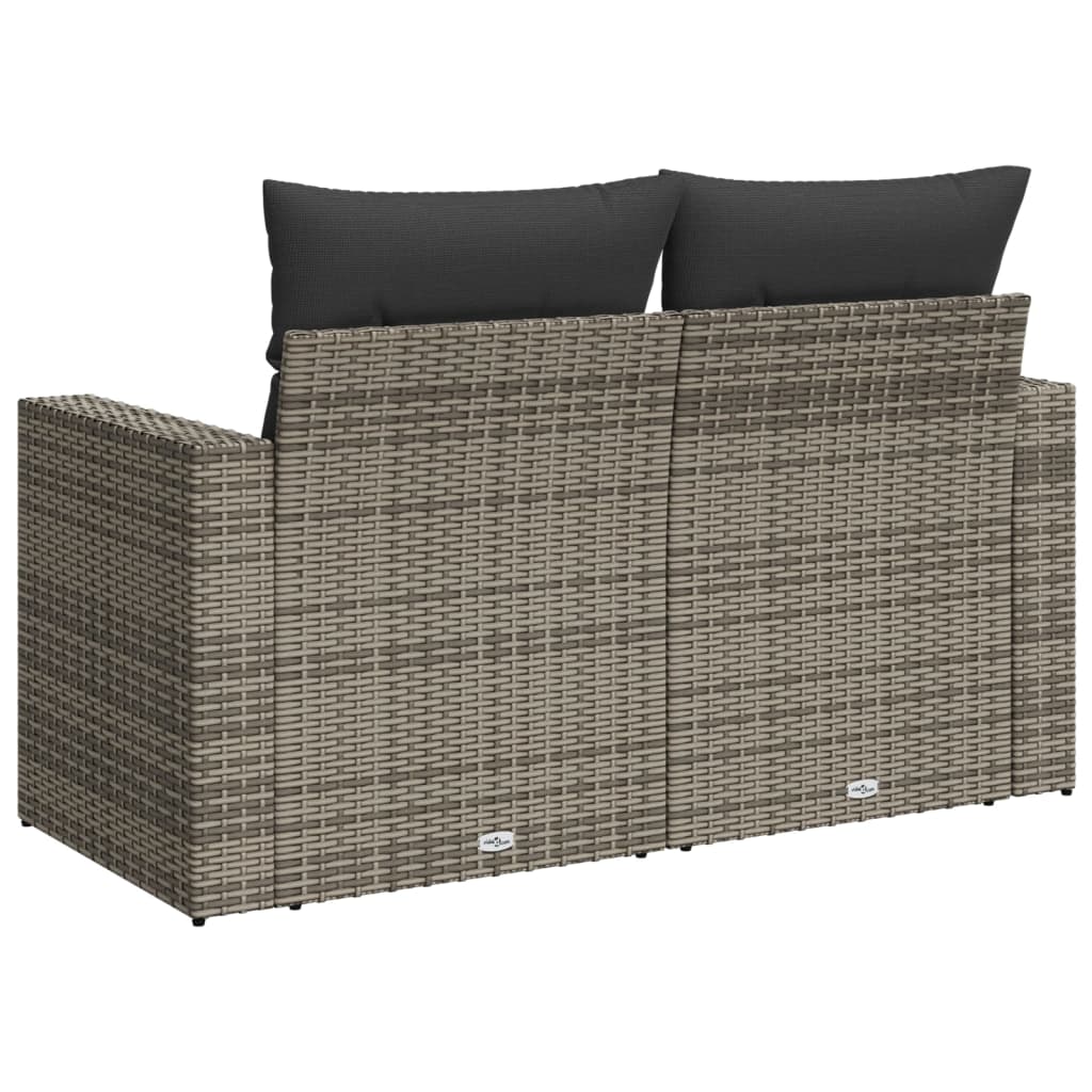 vidaXL Sofa ogrodowa z poduszkami, 2-osobowa, szara, polirattan