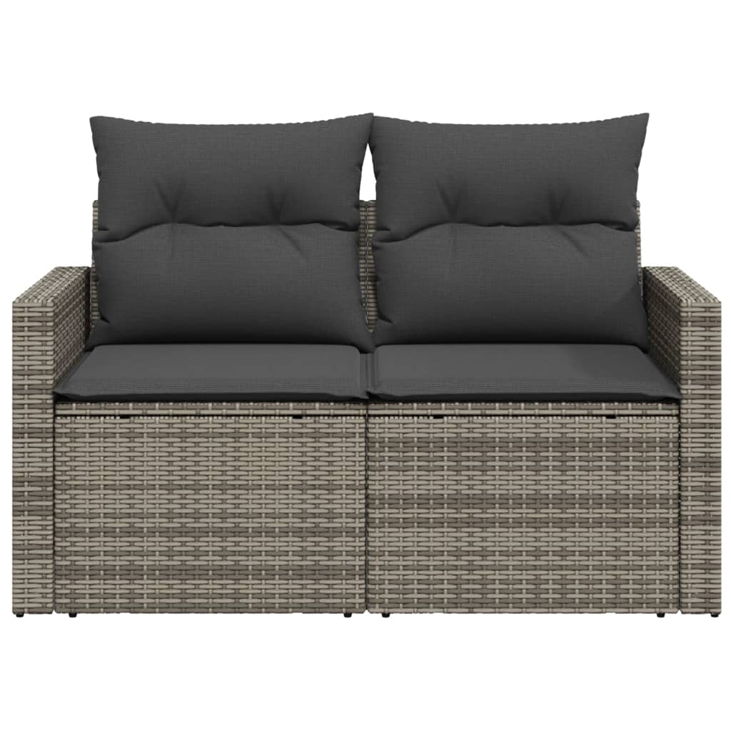 vidaXL Sofa ogrodowa z poduszkami, 2-osobowa, szara, polirattan