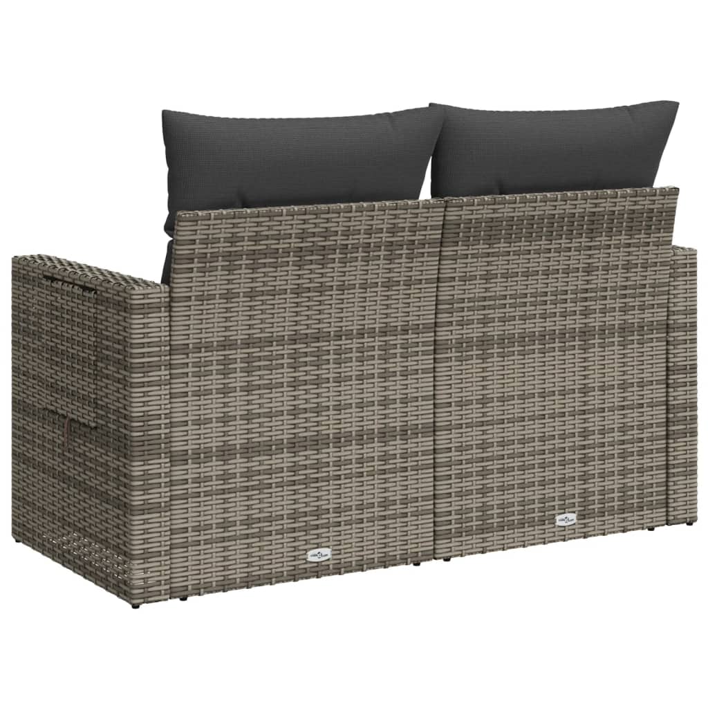 vidaXL Sofa ogrodowa z poduszkami, 2-osobowa, szara, polirattan