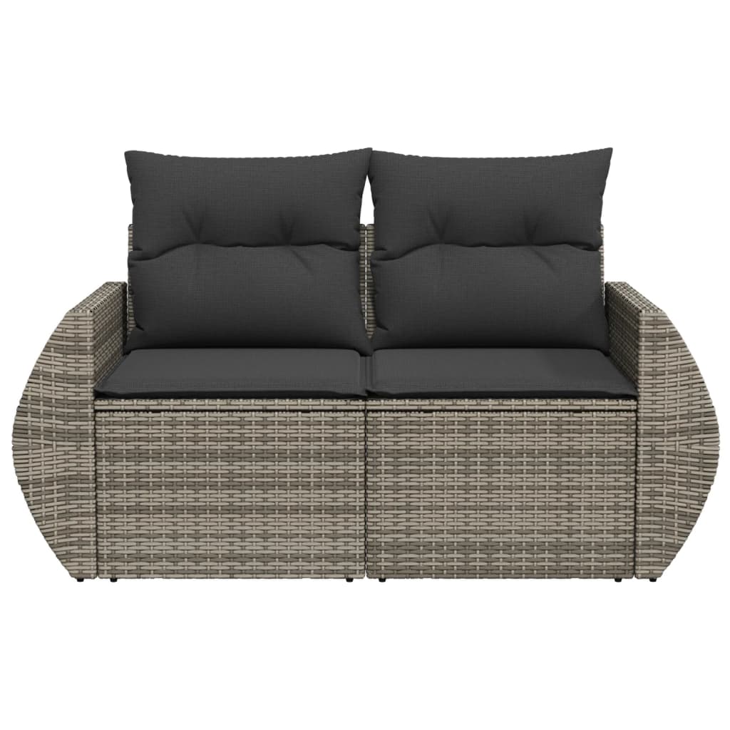 vidaXL Sofa ogrodowa z poduszkami, 2-osobowa, szara, polirattan