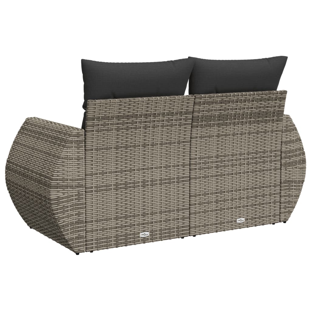 vidaXL Sofa ogrodowa z poduszkami, 2-osobowa, szara, polirattan