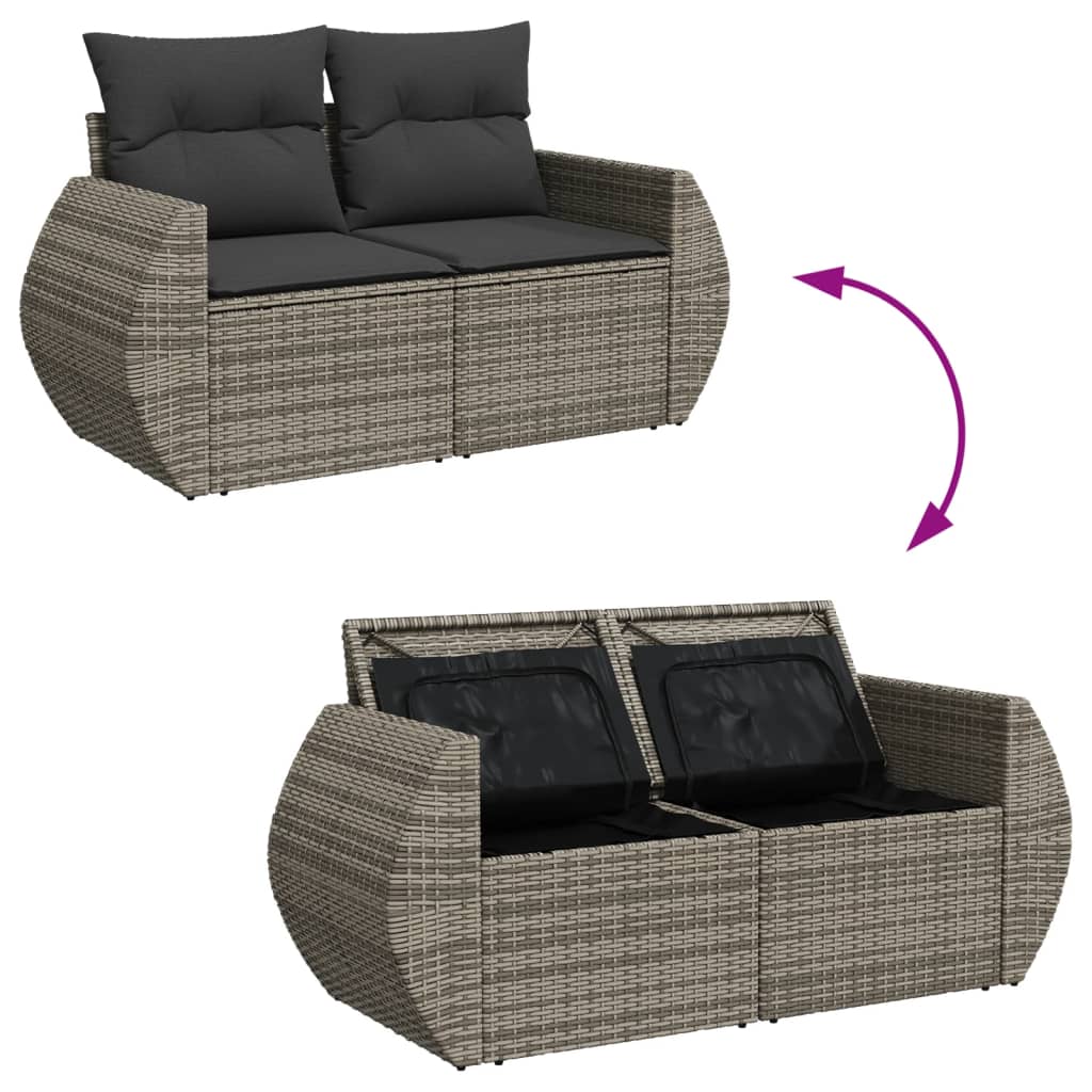 vidaXL Sofa ogrodowa z poduszkami, 2-osobowa, szara, polirattan