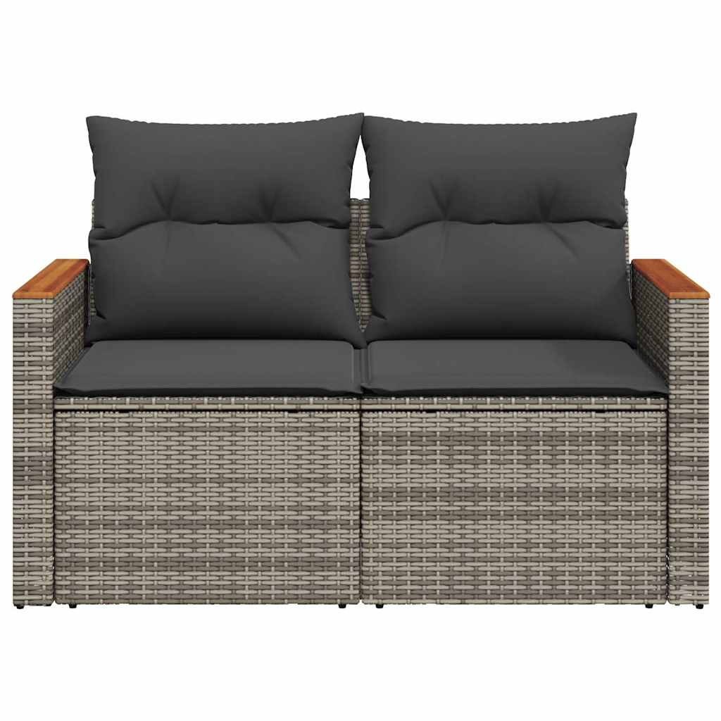 vidaXL Sofa ogrodowa z poduszkami, 2-osobowa, szara, polirattan