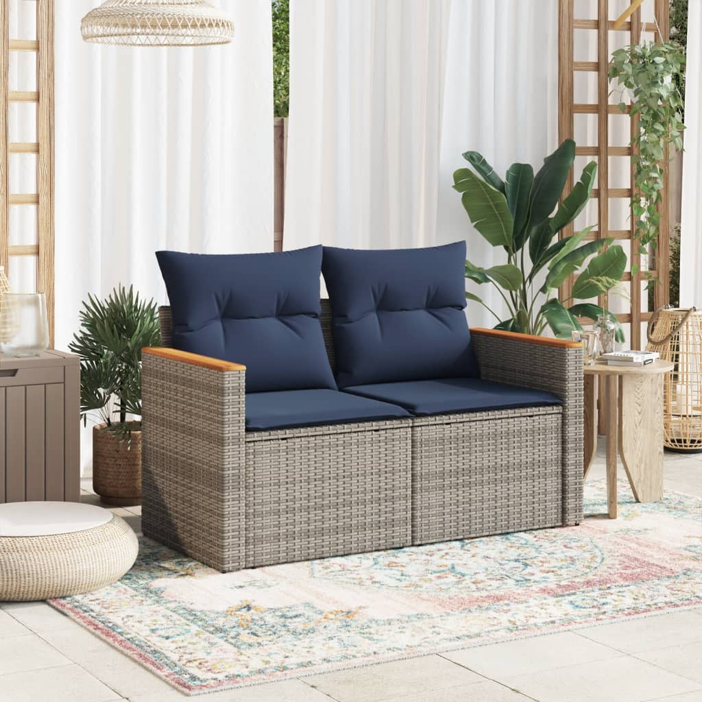 vidaXL Sofa ogrodowa z poduszkami 2-osobowa Szary polirattan