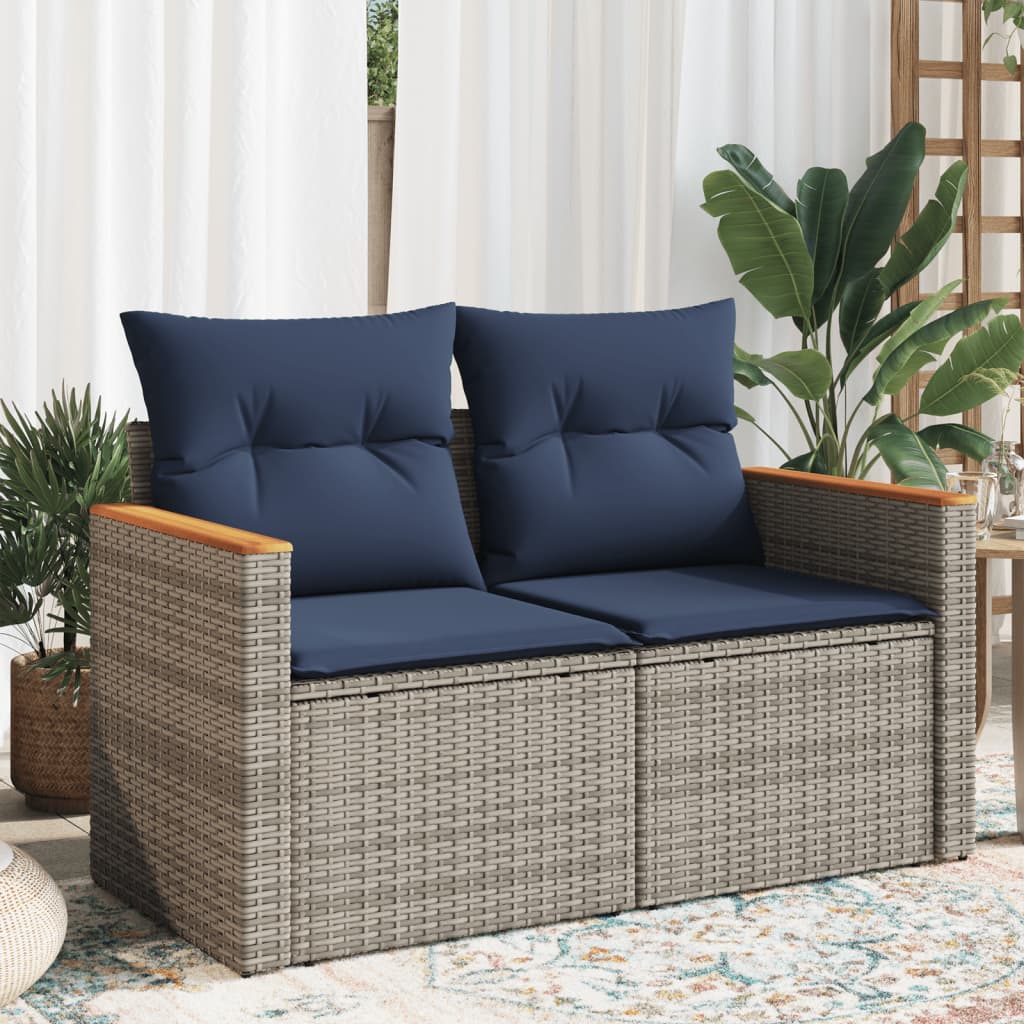vidaXL Sofa ogrodowa z poduszkami 2-osobowa Szary polirattan