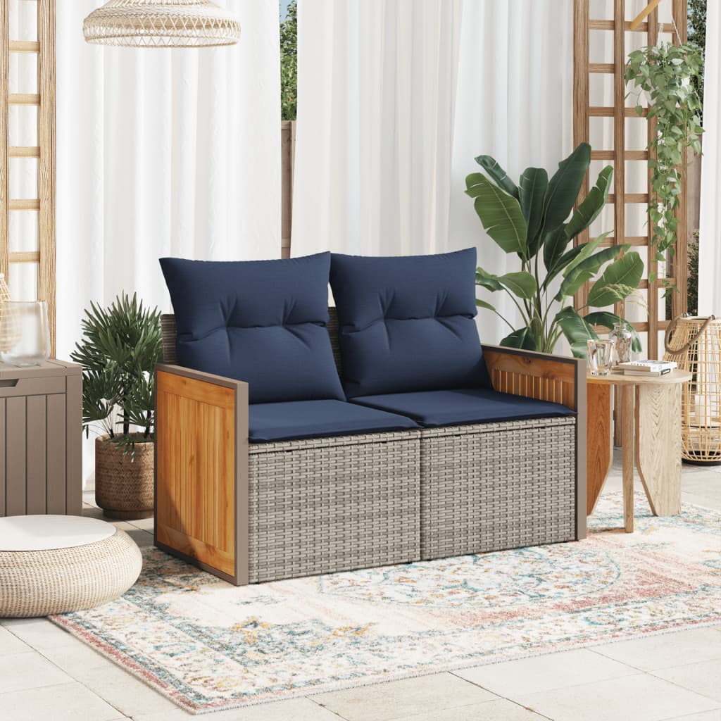 vidaXL Sofa ogrodowa z poduszkami 2-osobowa Szary polirattan