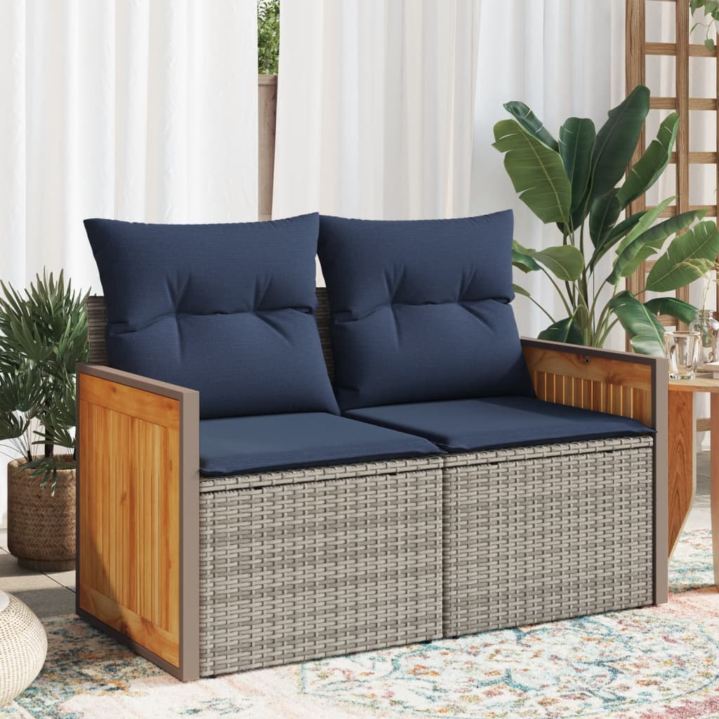 vidaXL Sofa ogrodowa z poduszkami 2-osobowa Szary polirattan