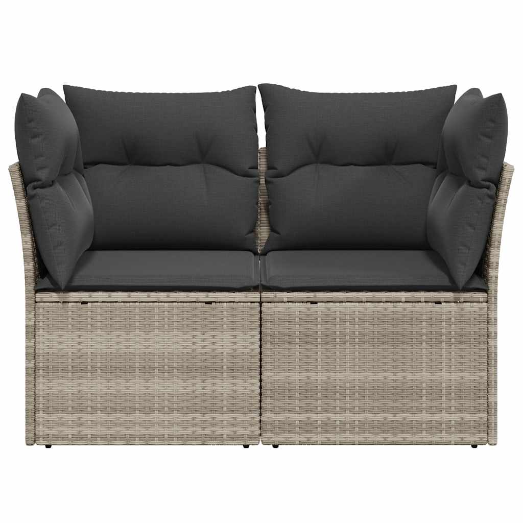vidaXL Sofa ogrodowa z poduszkami, 2-osobowa, jasnoszara, polirattan