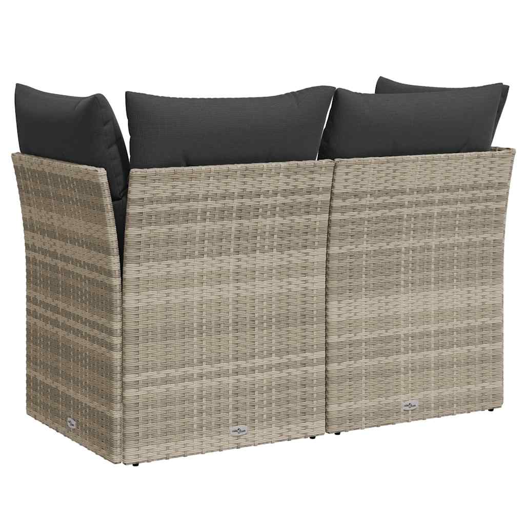vidaXL Sofa ogrodowa z poduszkami, 2-osobowa, jasnoszara, polirattan