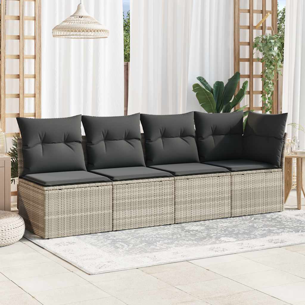 vidaXL Sofa ogrodowa z poduszkami, 4-osobowa, jasnoszara, polirattan